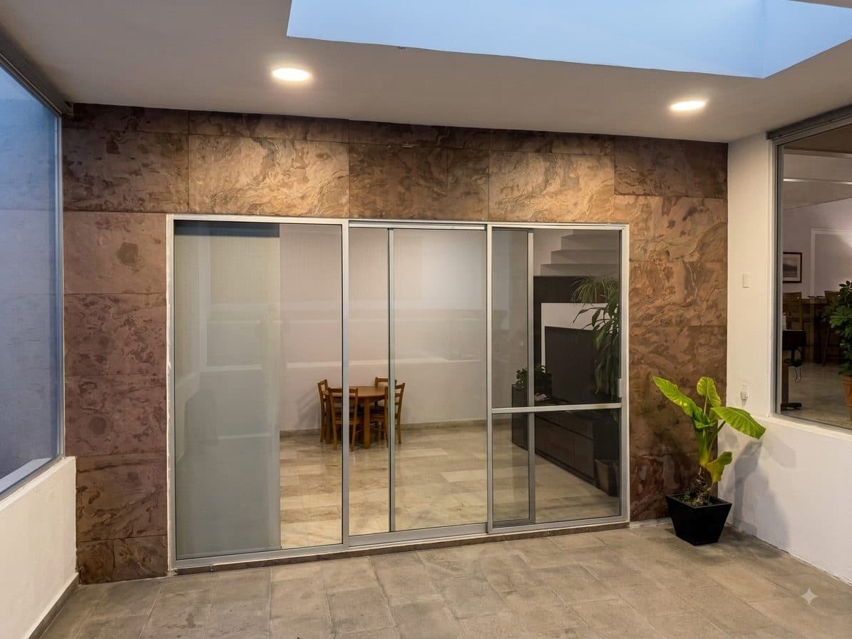 Patio con puertas corredizas